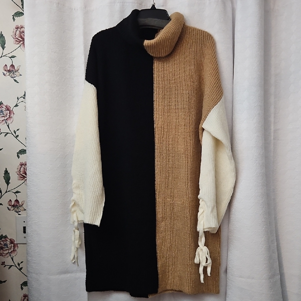 Colorblock Turtleneck Sweater Dress